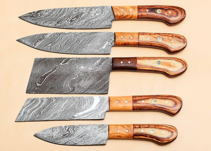 Luxury Handmade Damascus Kitchen Knife Collection – 5-Piece Set