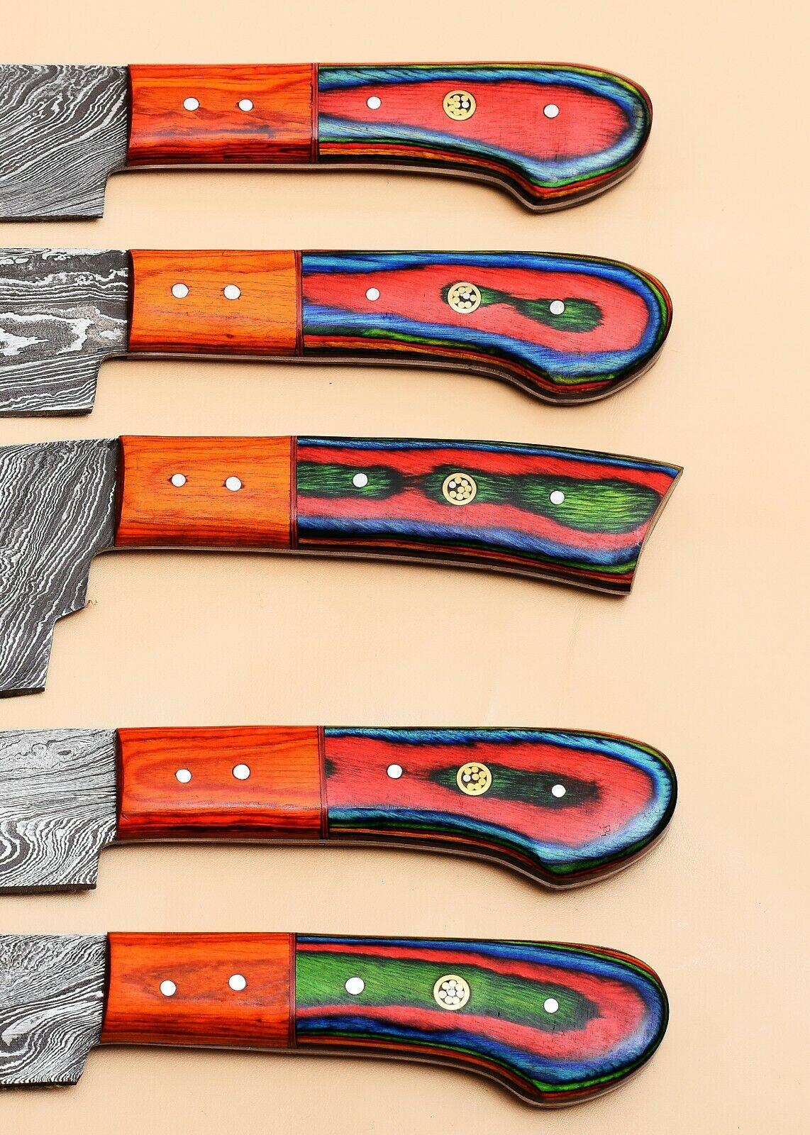 Damascus Steel 5 Chef Knives Set  Elegant Pakka Wood Grip 1