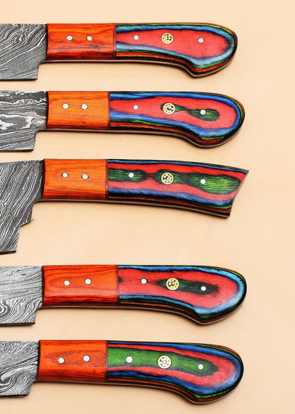 Damascus Steel 5 Chef Knives Set  Elegant Pakka Wood Grip 1