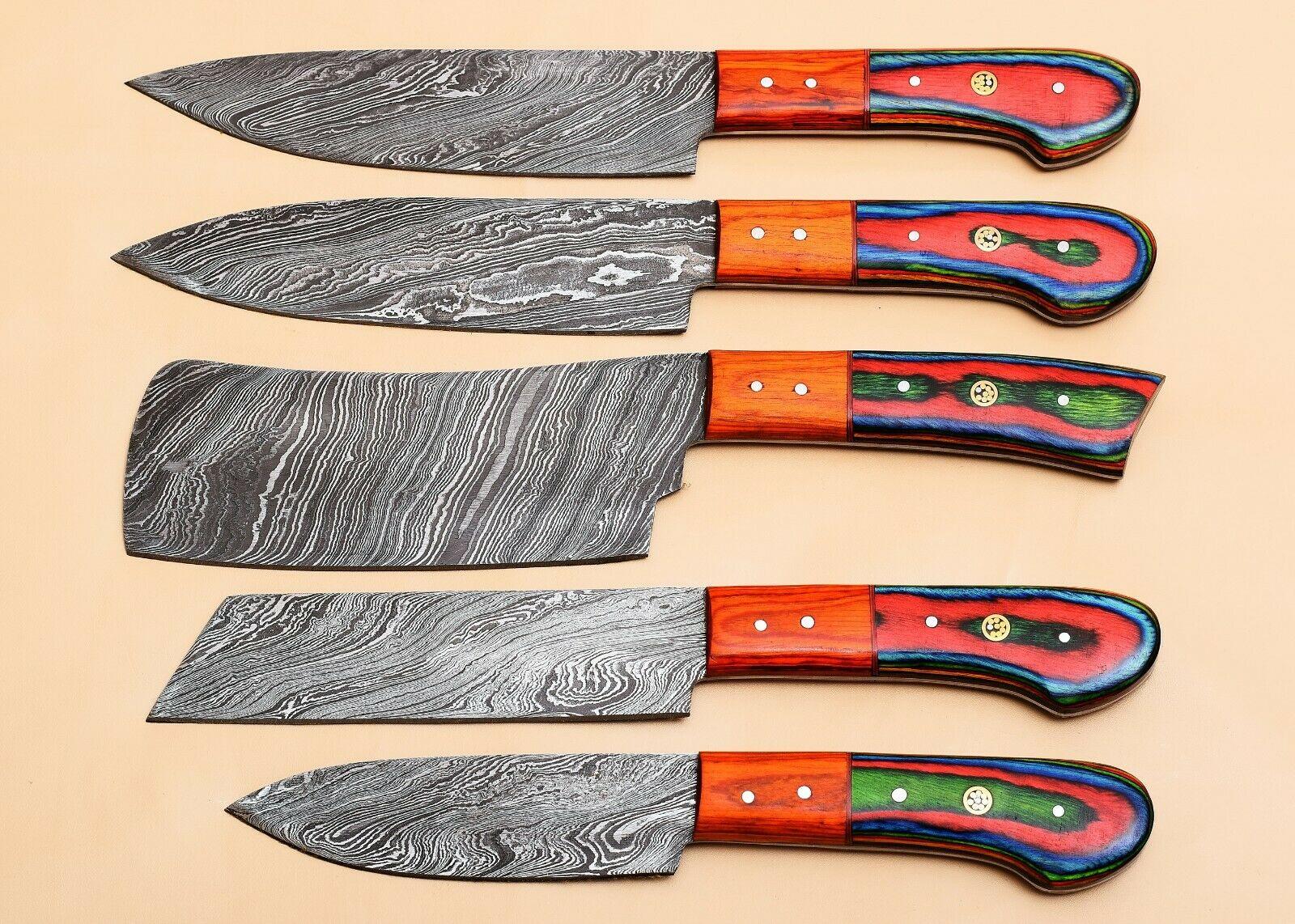 Damascus Steel 5 Chef Knives Set  Elegant Pakka Wood Grip 2