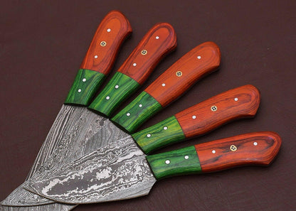 Artisan Damascus Kitchen Knives Set With Pakka Wood Handles  5 Pc 3