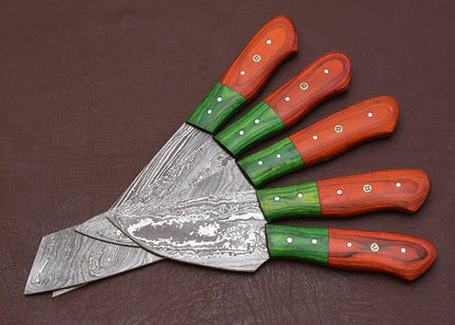 Artisan Damascus Kitchen Knives Set With Pakka Wood Handles  5 Pc 2