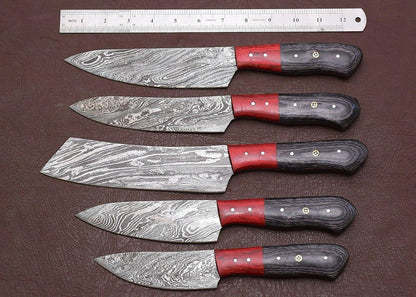 Professional Chef Damascus Steel Knife Set of 5 – Handmade Quality