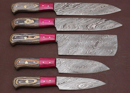 Timeless Craftsmanship – Damascus Steel Chef Knife Set with Wooden Handle