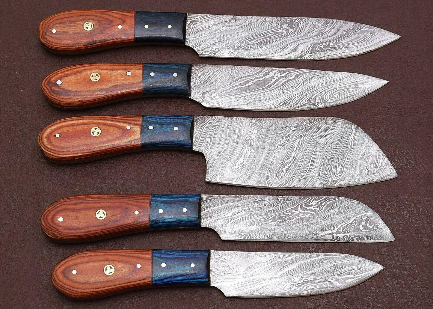 Premium Damascus Steel Knives – 5-Piece Chef Set for Kitchen Experts