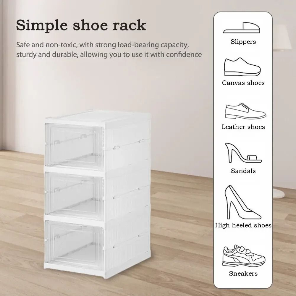 Foldable Transparent Shoe Storage Box Organizer Stackable  Dustproof 3