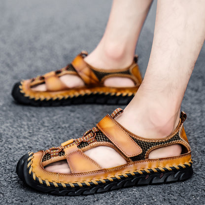 Luxury Summer Sandals Leather Outdoor Men Beach Shoes, Breathable Casual Sandals, Non-slip Slippers for Comfort & Style