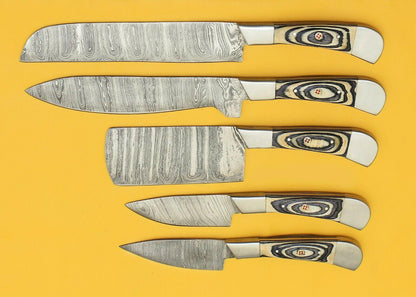 Handmade Damascus Chef Kitchen 5Piece Knife Set With Pakka Wood Handle 2
