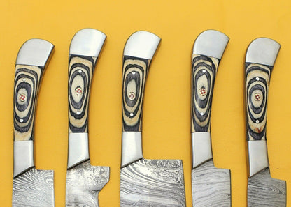 Handmade Damascus Chef Kitchen 5Piece Knife Set With Pakka Wood Handle 3
