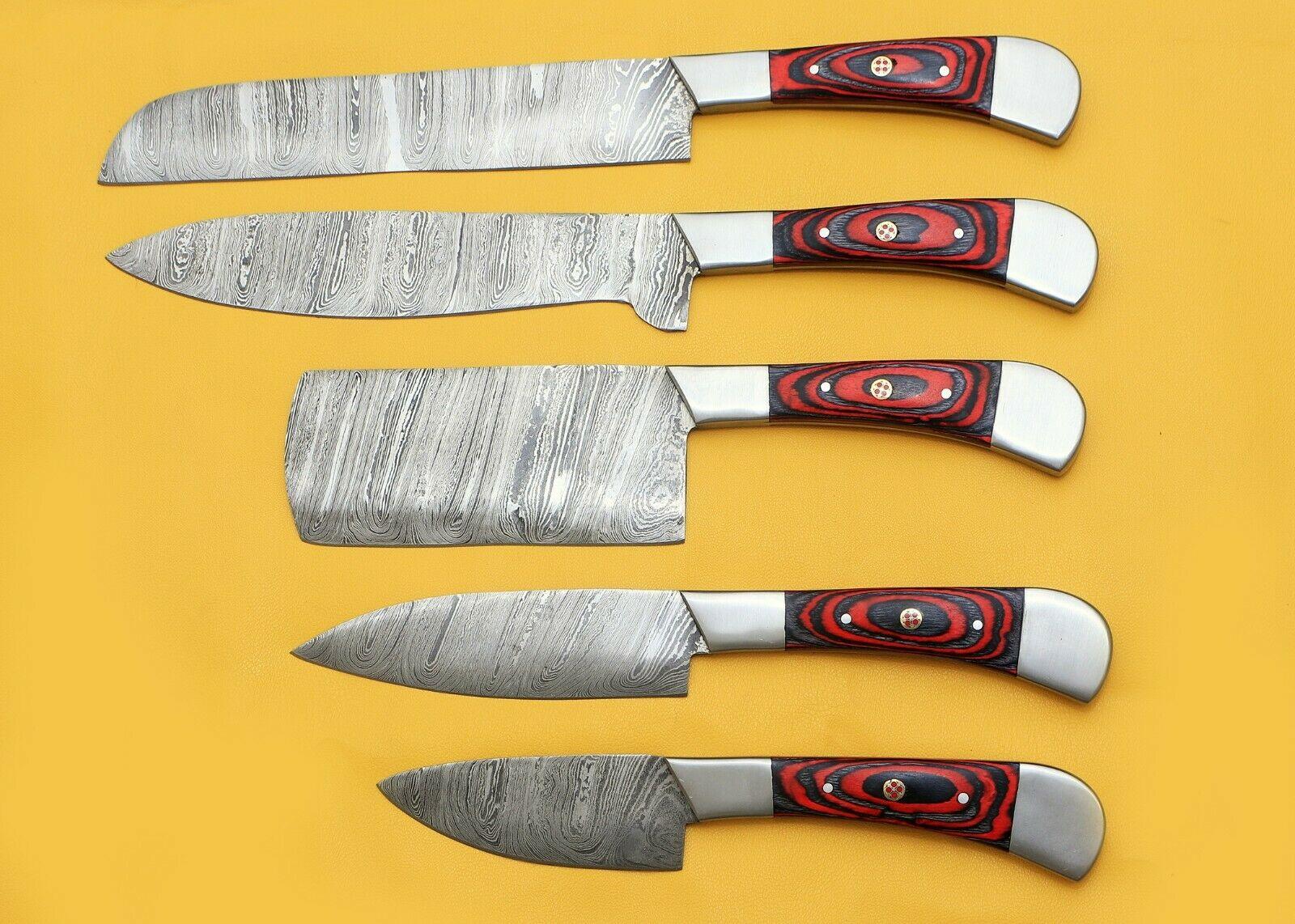Premium Damascus Chef Knives Set With Pakka Wood Handle 1