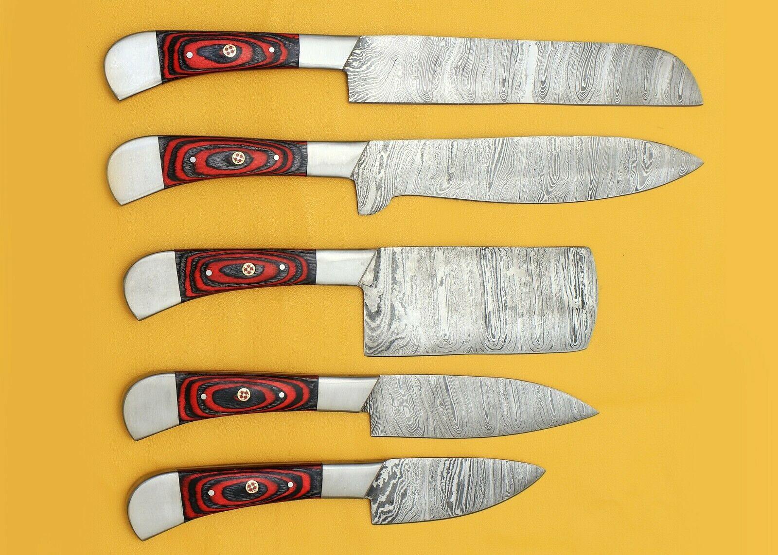 Premium Damascus Chef Knives Set with Pakka Wood Handle