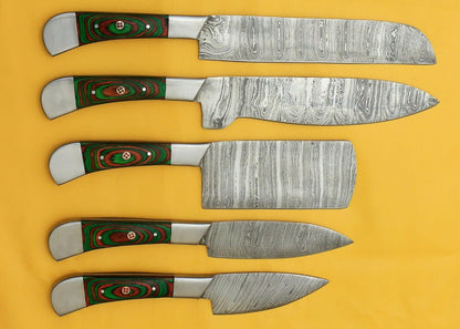 5-Piece Handmade Damascus Chef Knife Set | Kitchen Cutlery