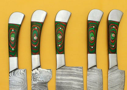 5Piece Handmade Damascus Chef Knife Set  Kitchen Cutlery 1