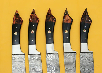 Handmade Damascus Chef Kitchen 5Piece Knife Set With Horn  Wood Handle 3