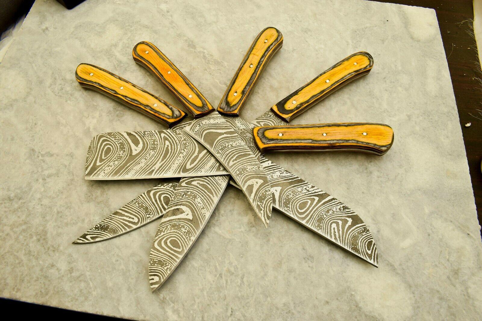 Handmade Damascus Steel Chef Knife 5-Piece Kitchen Set | Wood Handle