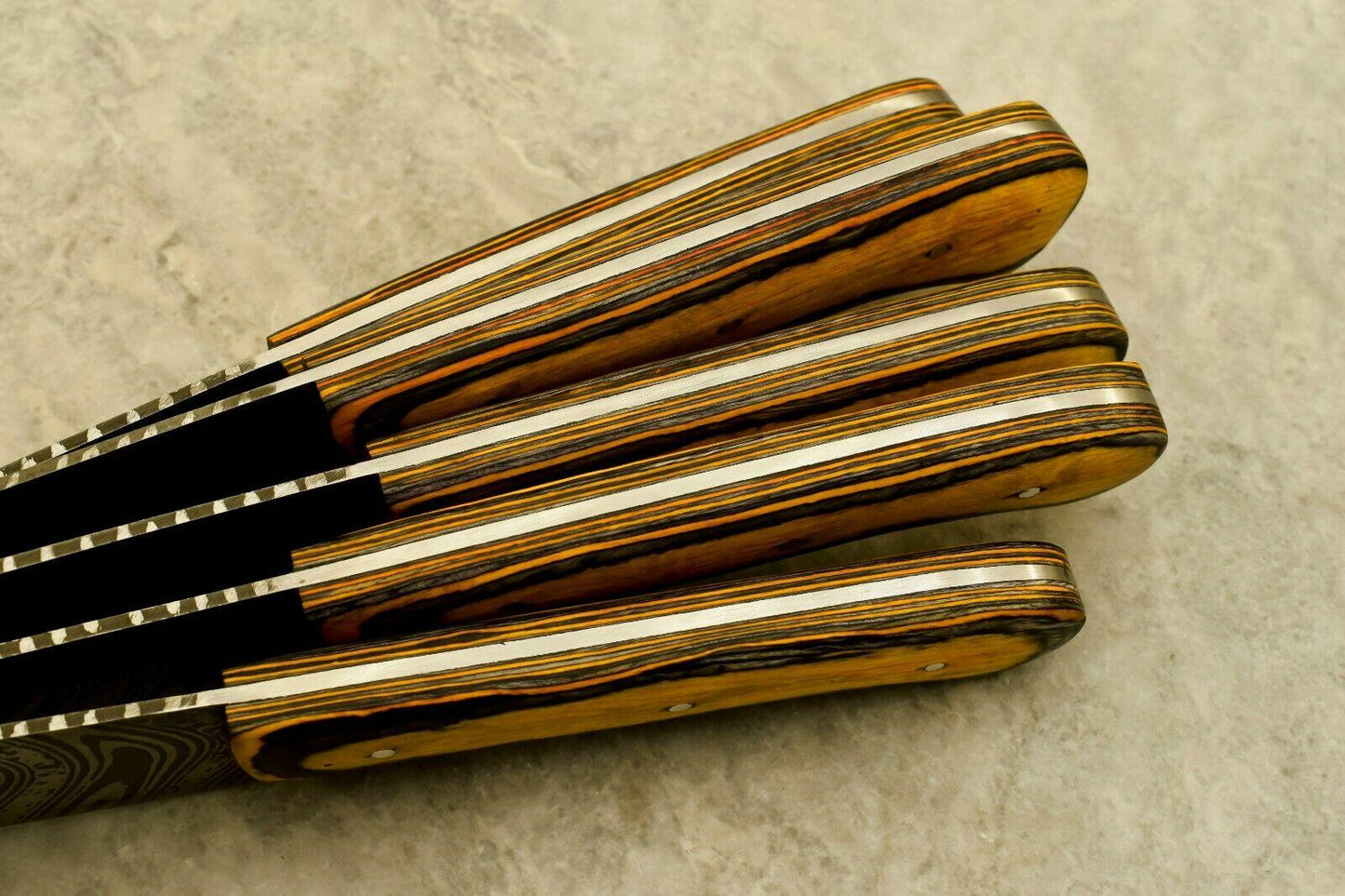 Handmade Damascus Steel Chef Knife 5Piece Kitchen Set  Wood Handle 3