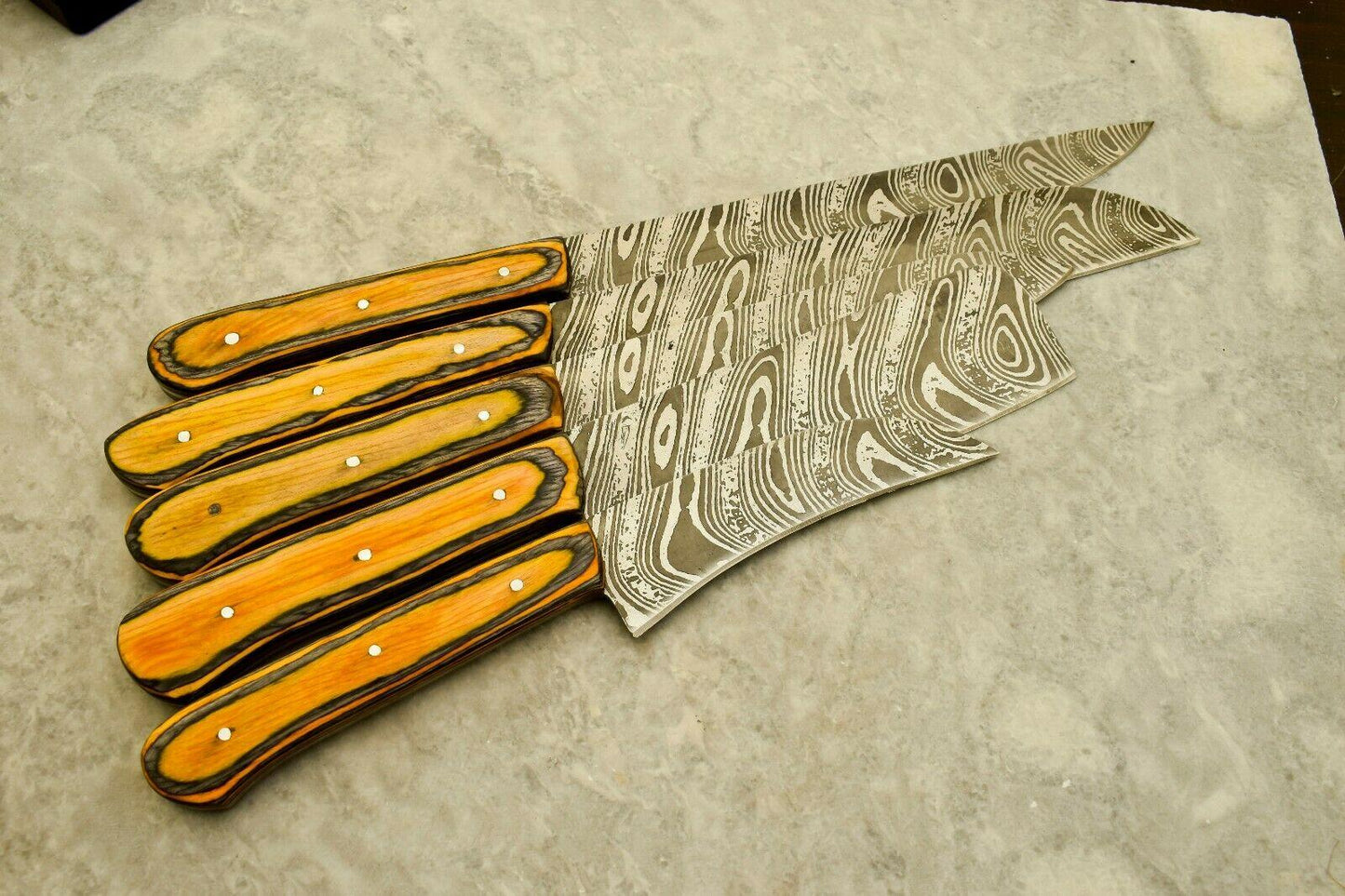 Handmade Damascus Steel Chef Knife 5Piece Kitchen Set  Wood Handle 1