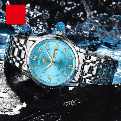 Diamond Accent Quartz Watch with Dual Calendar and Roman Dial