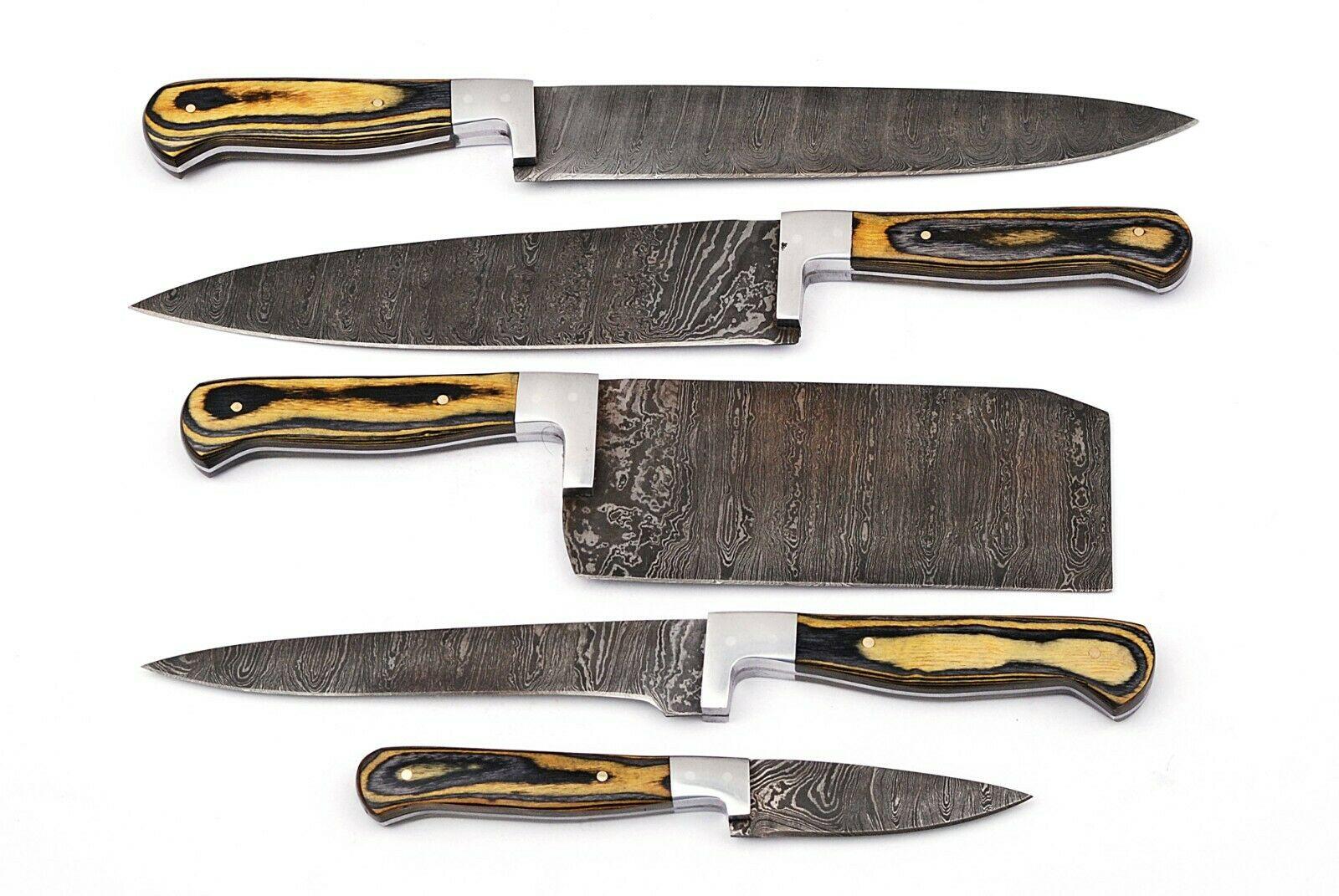 Artisan Handmade Damascus Chef Knife Set  Wood Handle Kitchen Knives 1