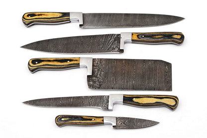 Artisan Handmade Damascus Chef Knife Set  Wood Handle Kitchen Knives 1