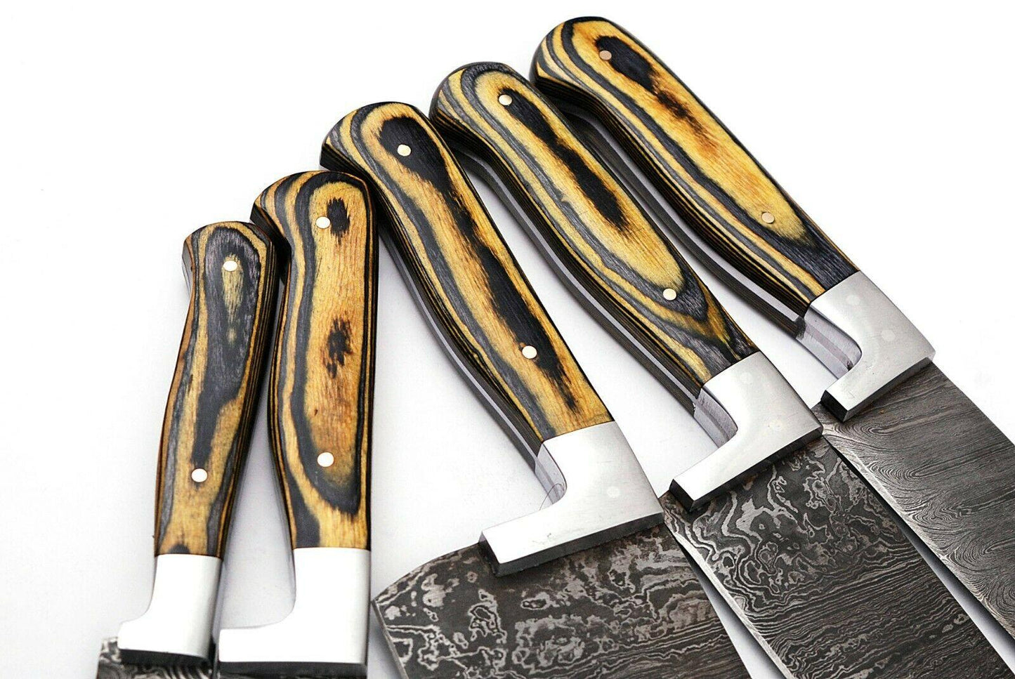 Artisan Handmade Damascus Chef Knife Set  Wood Handle Kitchen Knives 3