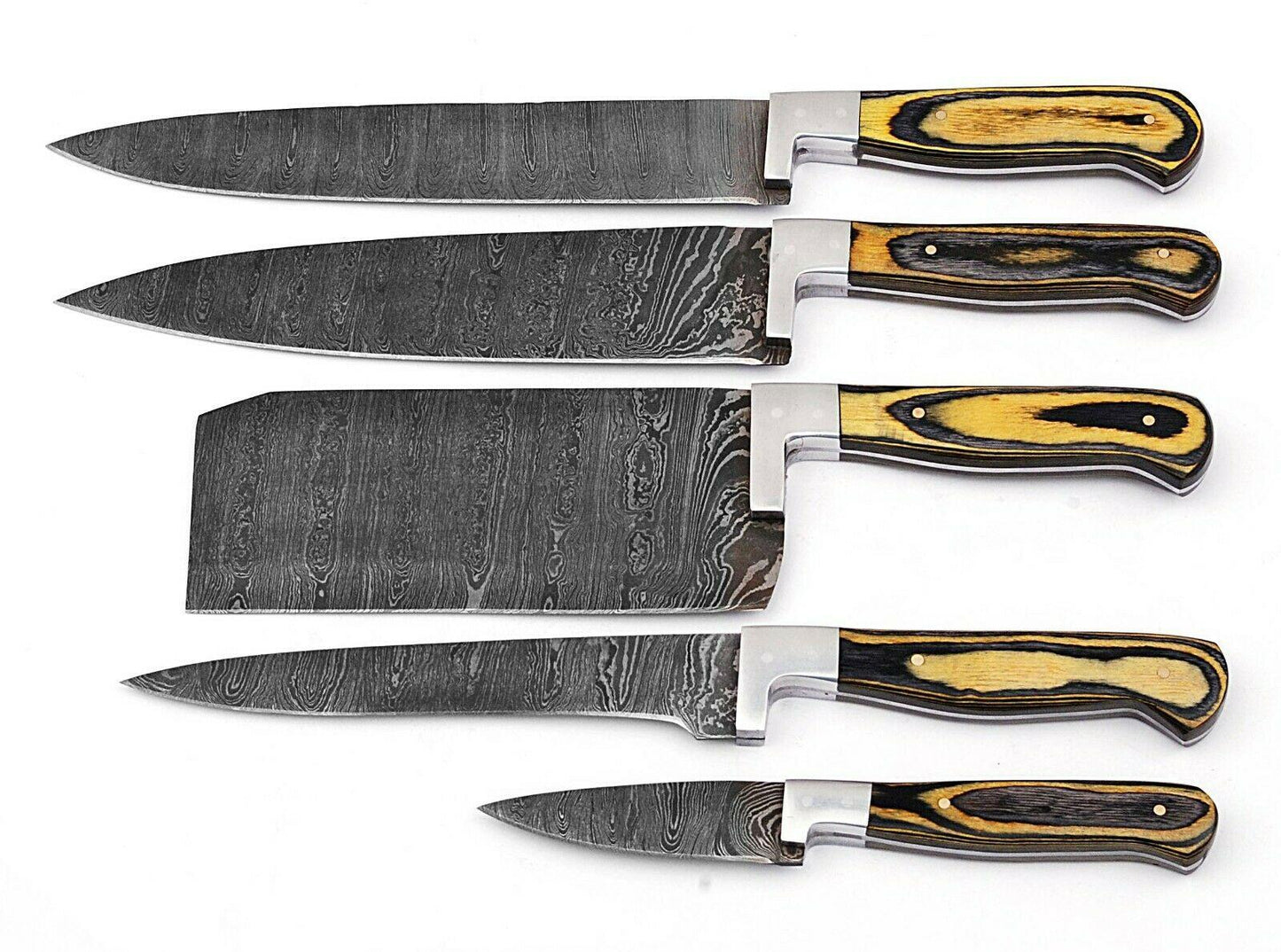 Artisan Handmade Damascus Chef Knife Set  Wood Handle Kitchen Knives 2