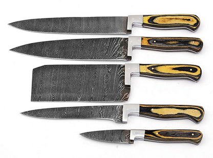 Artisan Handmade Damascus Chef Knife Set  Wood Handle Kitchen Knives 2