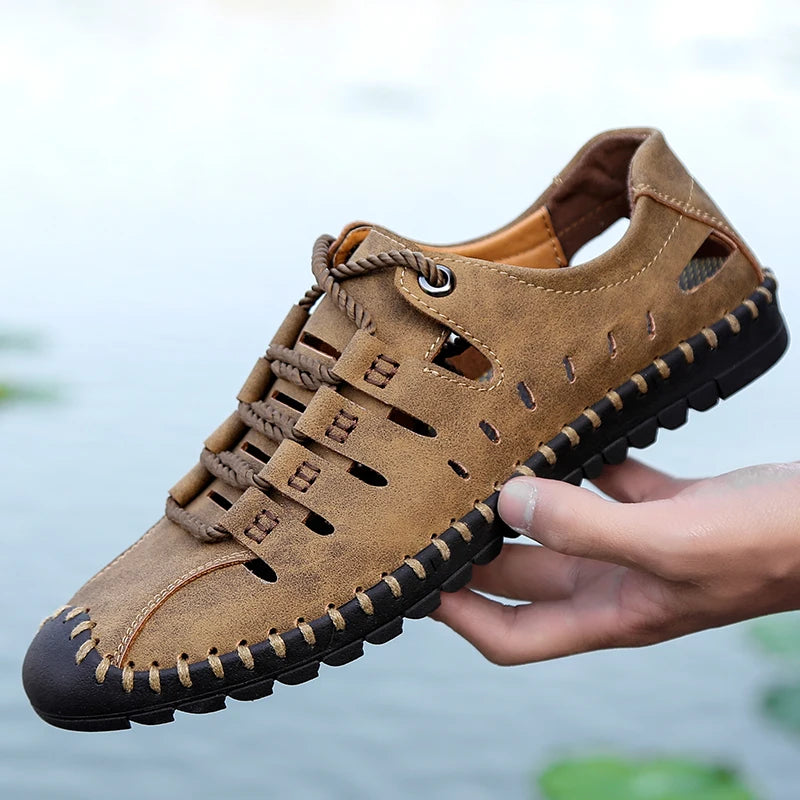 Comfortable Men Leather Sandals Summer Outdoor Casual Shoes Beach Walking Sneakers Male Casual Sand 4
