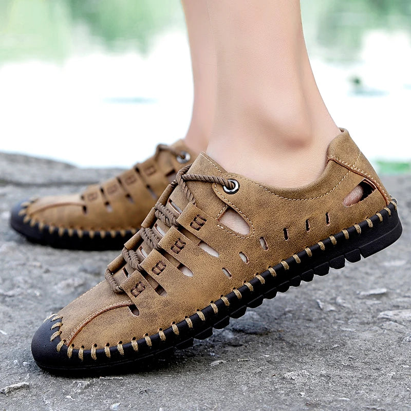 Comfortable Men Leather Sandals Summer Outdoor Casual Shoes Beach Walking Sneakers Male Casual Sand 2