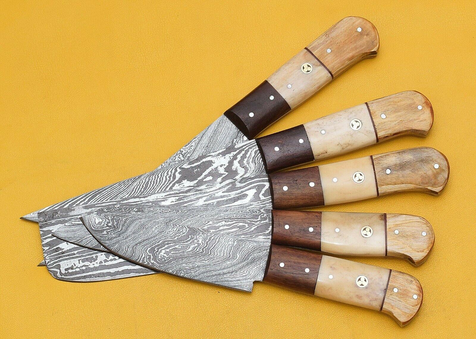 Handmade Damascus Steel 5Piece Kitchen Chef Knife Set With Bone Handle 1