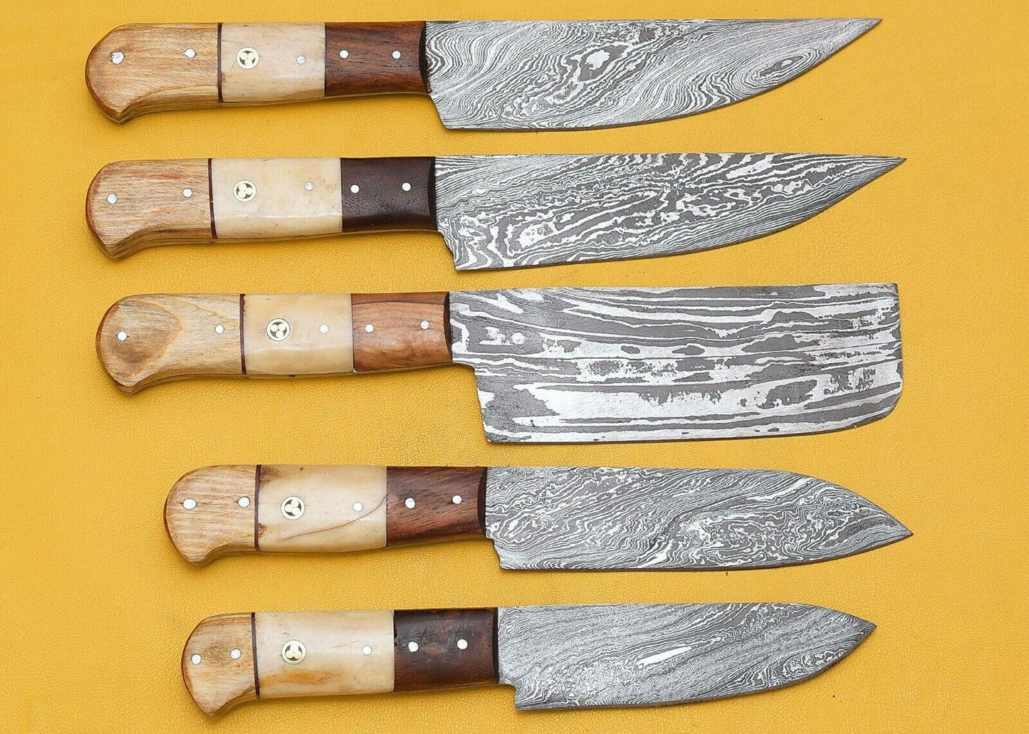 Handmade Damascus Steel 5Piece Kitchen Chef Knife Set With Bone Handle 2