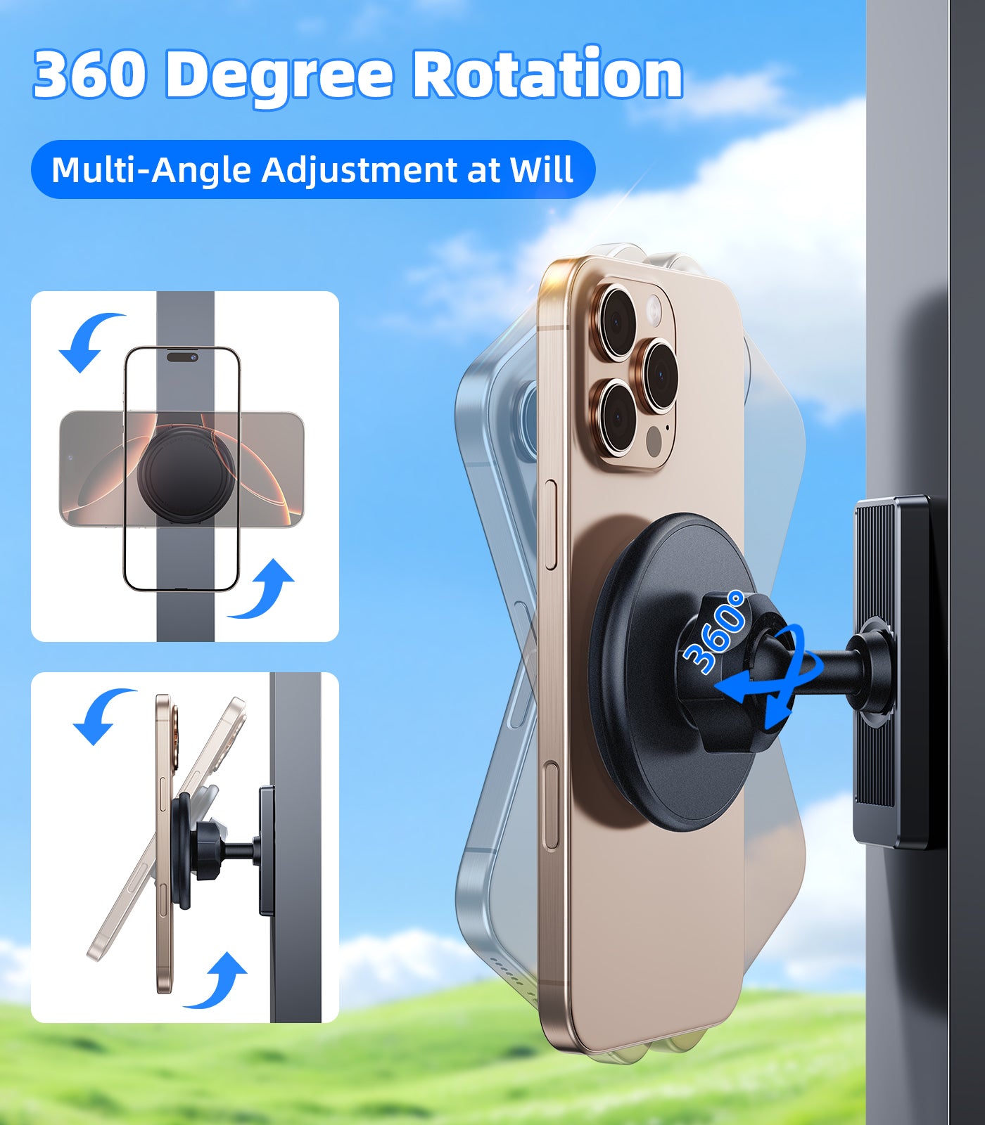Magnetic Phone Holder Stand for Boat, Gym, Fridge, Portable Golf Cart Phone Holder, Universal for iPhone, 360° Rotatable