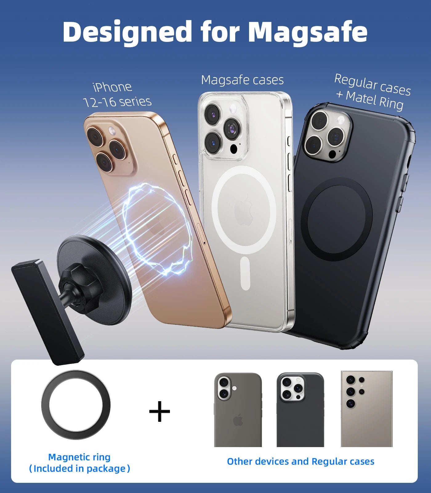Magnetic Phone Holder Stand for Boat, Gym, Fridge, Portable Golf Cart Phone Holder, Universal for iPhone, 360° Rotatable