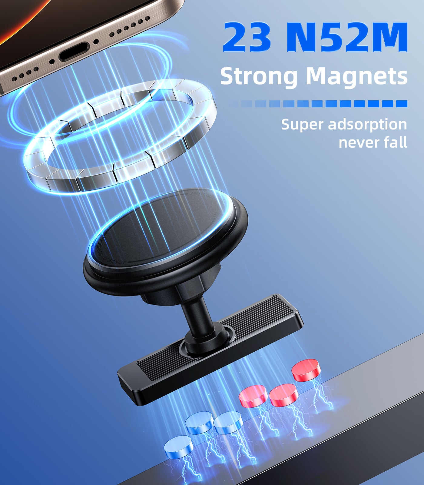 Magnetic Phone Holder Stand for Boat, Gym, Fridge, Portable Golf Cart Phone Holder, Universal for iPhone, 360° Rotatable