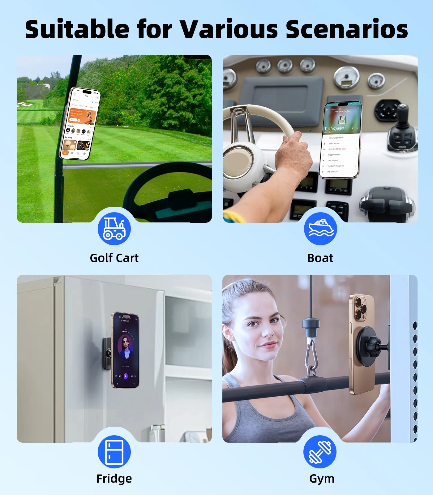 Magnetic Phone Holder Stand for Boat, Gym, Fridge, Portable Golf Cart Phone Holder, Universal for iPhone, 360° Rotatable