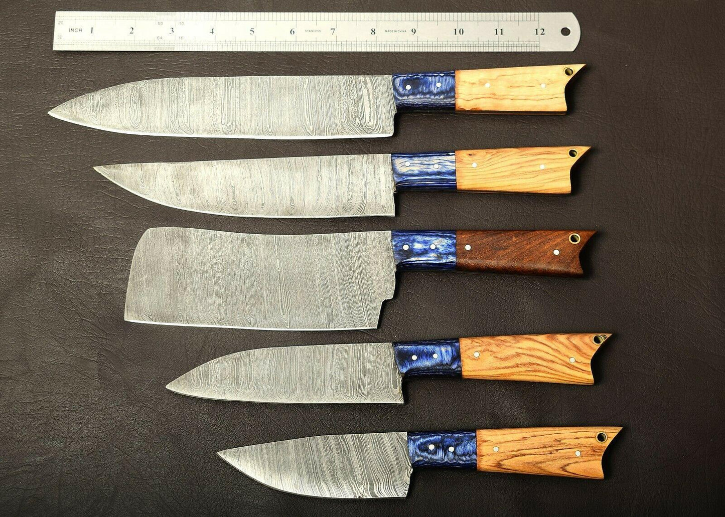 Handmade Damascus Steel Chef Knife Kitchen Set With Popular Wood Handle 2
