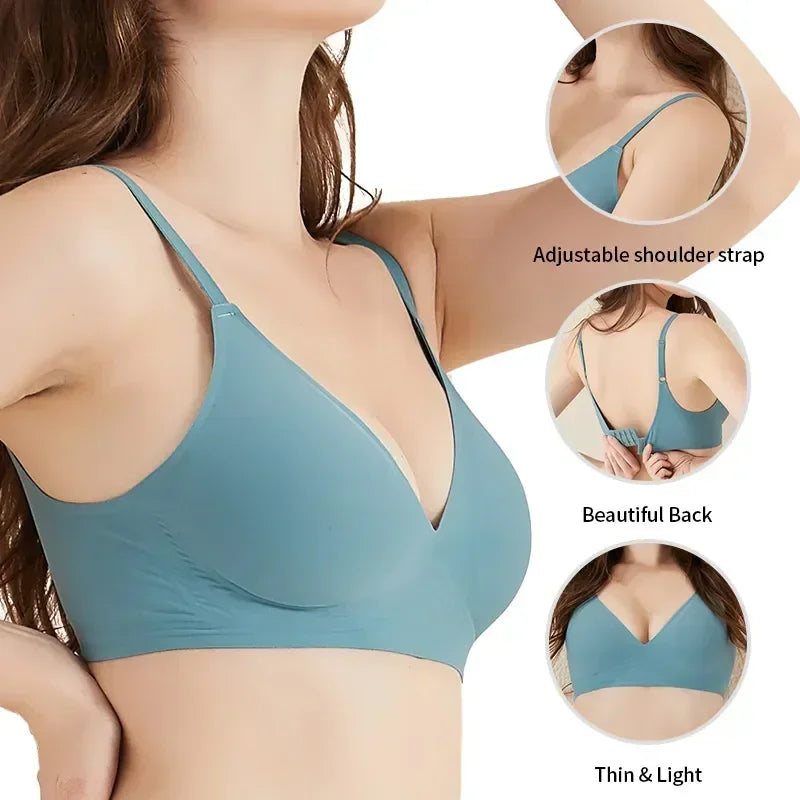 Seamless Bralette, Wireless Sleep Bra, Removable Padded Latex Jelly Underwear, Comfortable One Piece Brassiere for Women