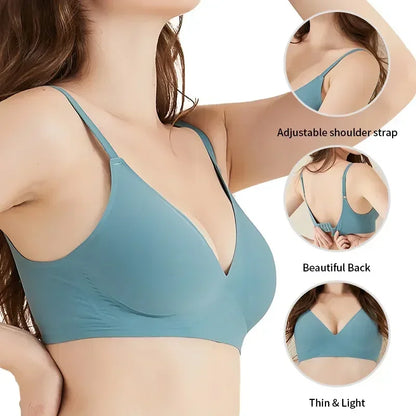 Seamless Bralette, Wireless Sleep Bra, Removable Padded Latex Jelly Underwear, Comfortable One Piece Brassiere for Women