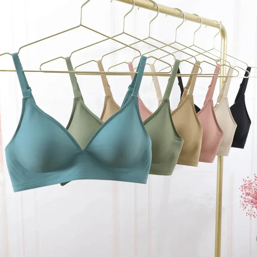 Seamless Bralette, Wireless Sleep Bra, Removable Padded Latex Jelly Underwear, Comfortable One Piece Brassiere for Women