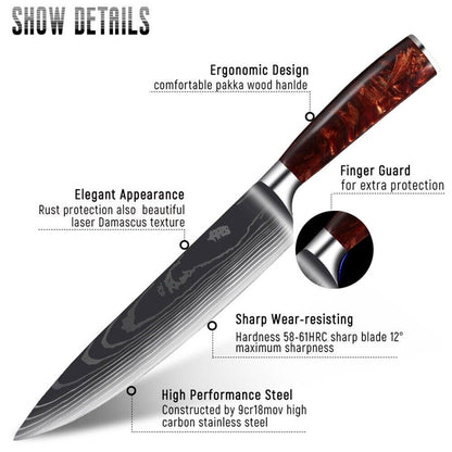 Premium Japanese Style Damascus Steel Chef Knives Set Of 6 With Case 5