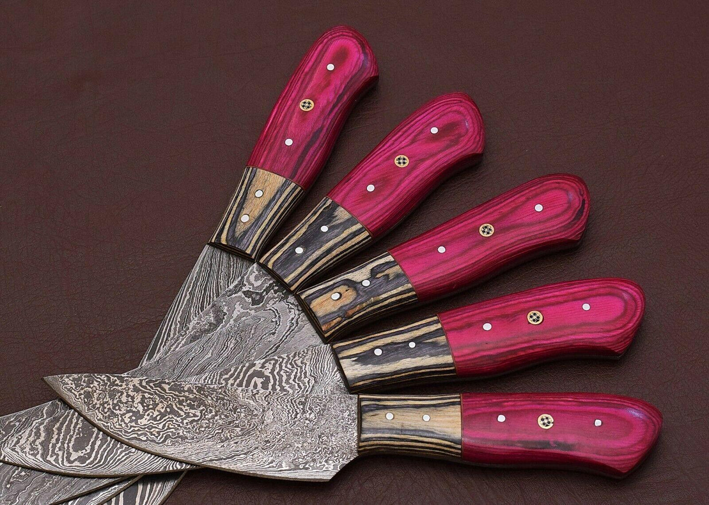 Handmade Damascus Chef Knife Kitchen Set With Pakka Wood Handle  Sheath 3