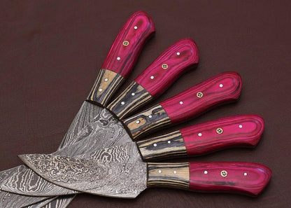 Handmade Damascus Chef Knife Kitchen Set With Pakka Wood Handle  Sheath 3
