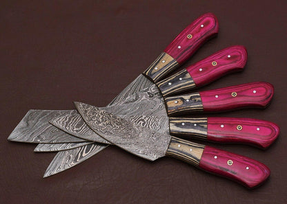 Handmade Damascus Chef Knife Kitchen Set With Pakka Wood Handle  Sheath 1