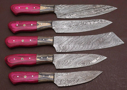 Handmade Damascus Chef Knife Kitchen Set with Pakka Wood Handle & Sheath