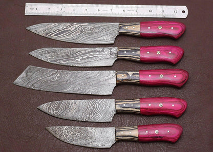 Handmade Damascus Chef Knife Kitchen Set With Pakka Wood Handle  Sheath 2