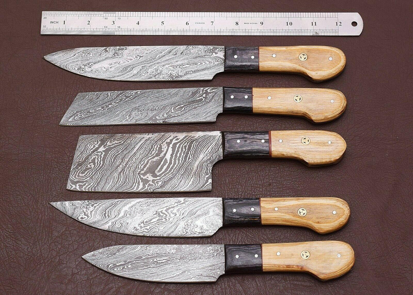 Professional Damascus Chef Knives Set With Leather Sheath 1
