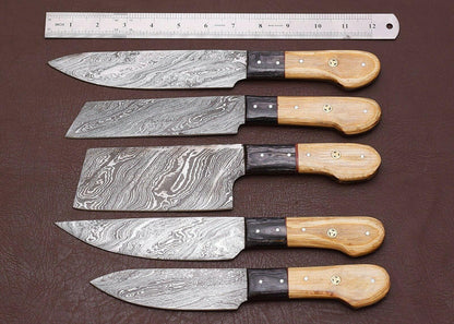 Professional Damascus Chef Knives Set With Leather Sheath 1