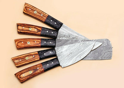 5Piece Handmade Damascus Kitchen Knife Set Pakka Wood Grip 3