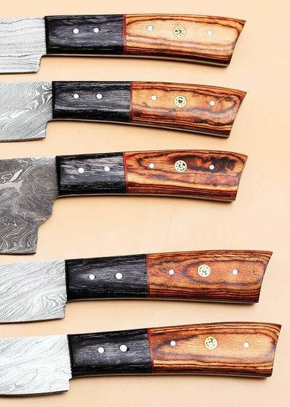 5Piece Handmade Damascus Kitchen Knife Set Pakka Wood Grip 1
