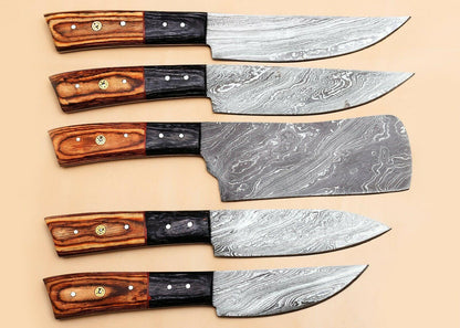 5Piece Handmade Damascus Kitchen Knife Set Pakka Wood Grip 2